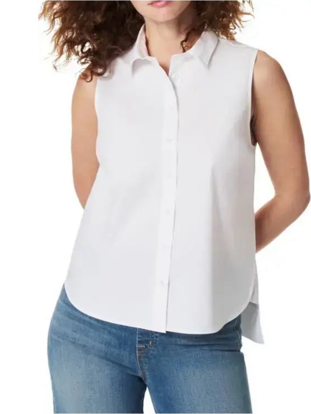 NWT Spanx Sleeveless Stretch Cotton Poplin Button Up Shirt Size 3X in Blue
